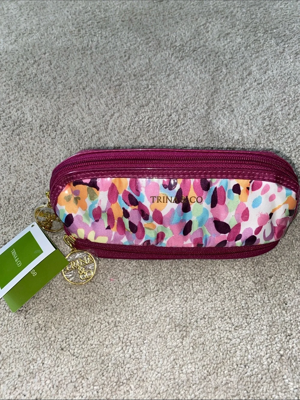 Trina & Co Zip pencil case pouch NWT Multi colored  Gold color hardware‎